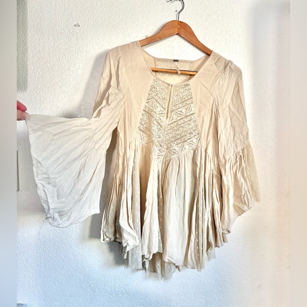 Boho Free People Lace Longsleeve Top size S - Picture 2 of 5